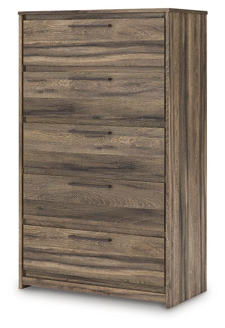 Elbrim Chest of Drawers in Brown, angle view