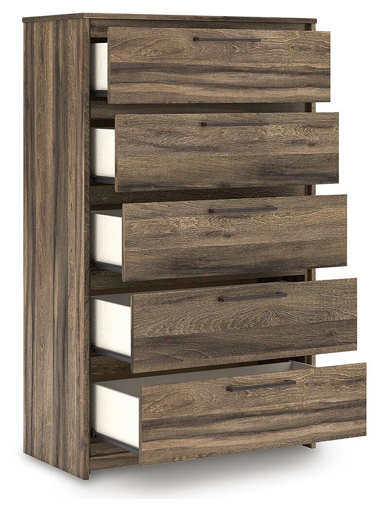 Elbrim Chest of Drawers in Brown, open view