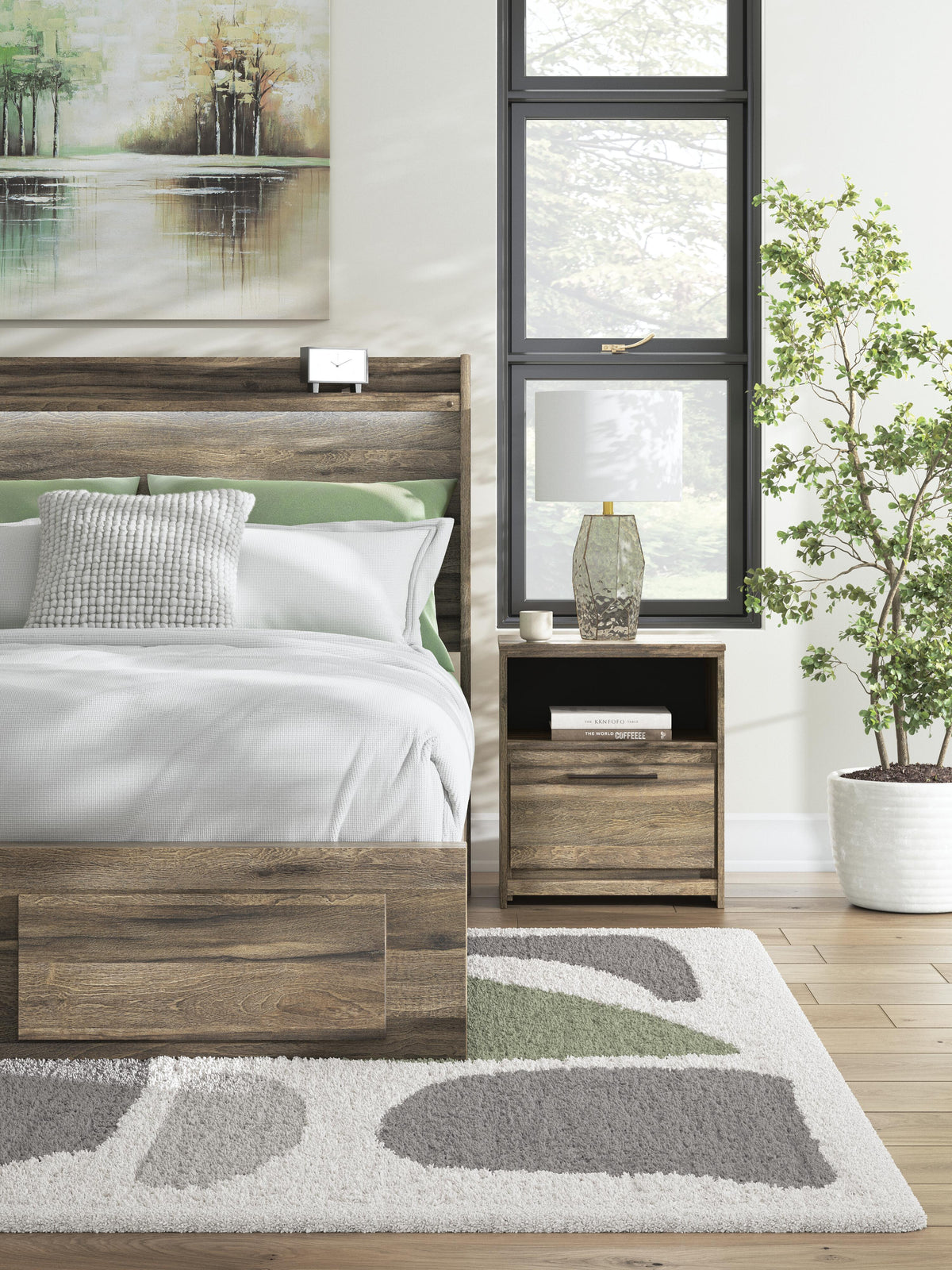 Elbrim Nightstand in Brown, lifestyle view