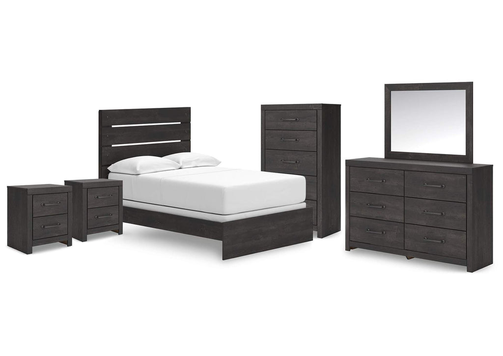 Delmorta Full Panel Bed, Dresser, Mirror, Chest and 2 Nightstands