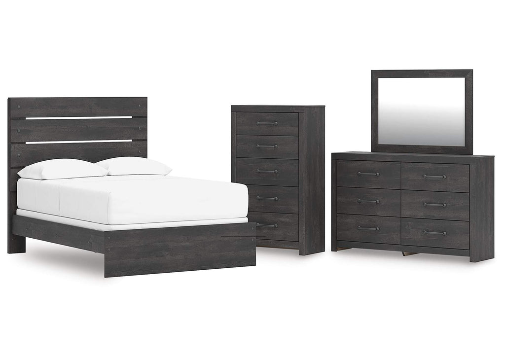 Delmorta Full Panel Bed, Dresser, Mirror and Chest