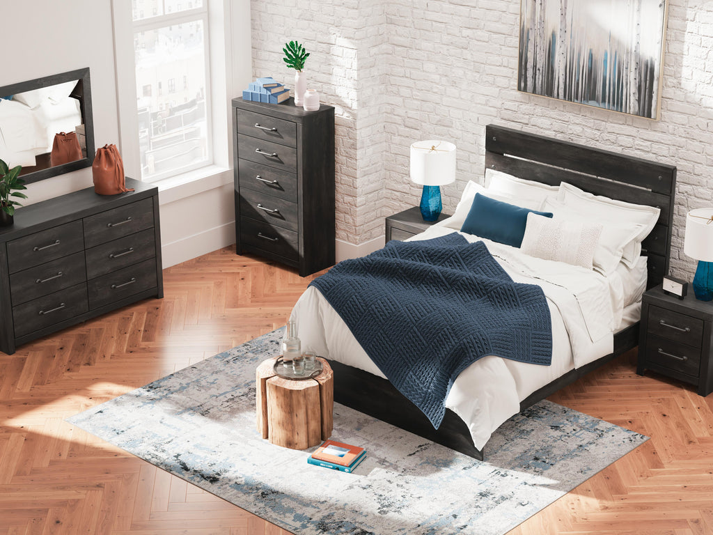 Hollivern Queen Panel Bed in Dark Gray, lifestyle view