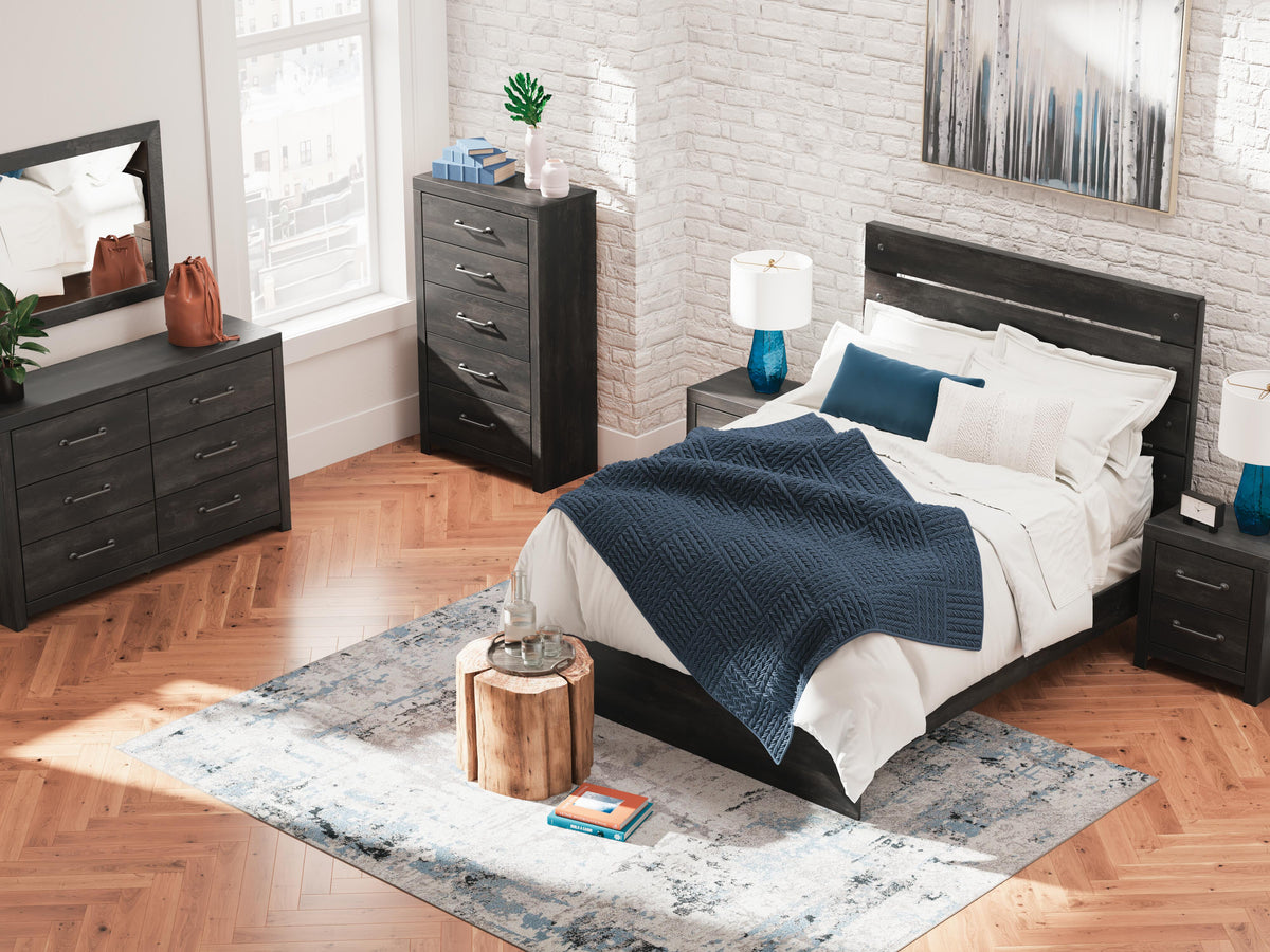 Hollivern Queen Panel Bed in Dark Gray, lifestyle view