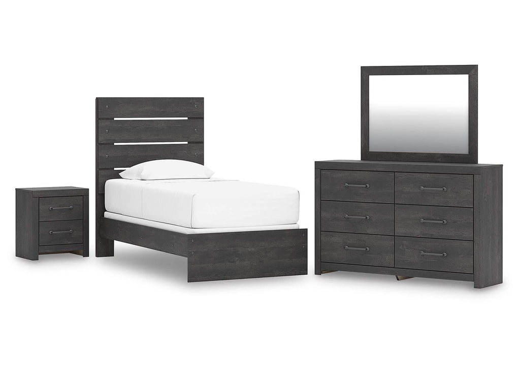 Delmorta Twin Panel Bed, Dresser, Mirror and Nightstand