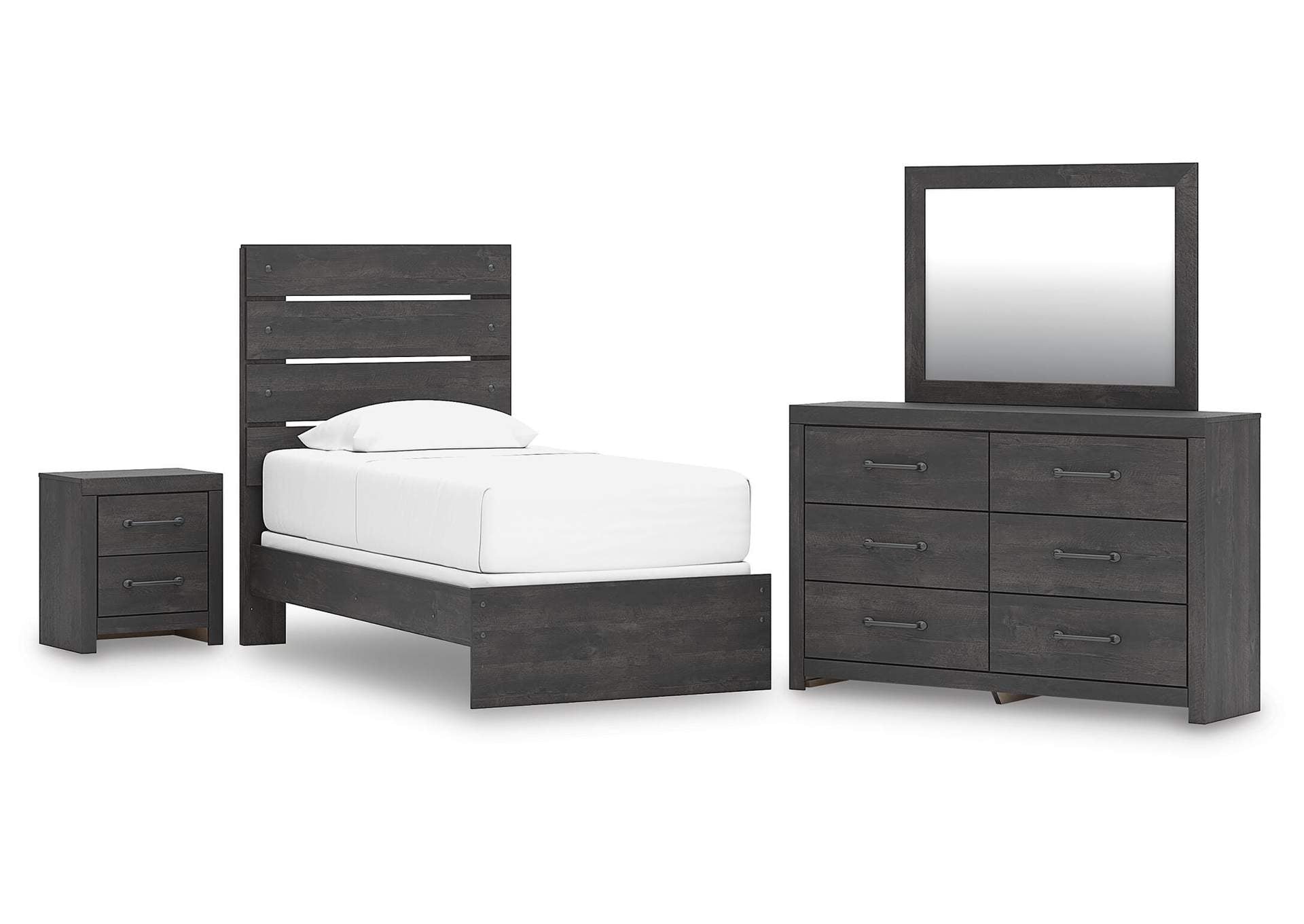 Delmorta Twin Panel Bed, Dresser, Mirror and Nightstand