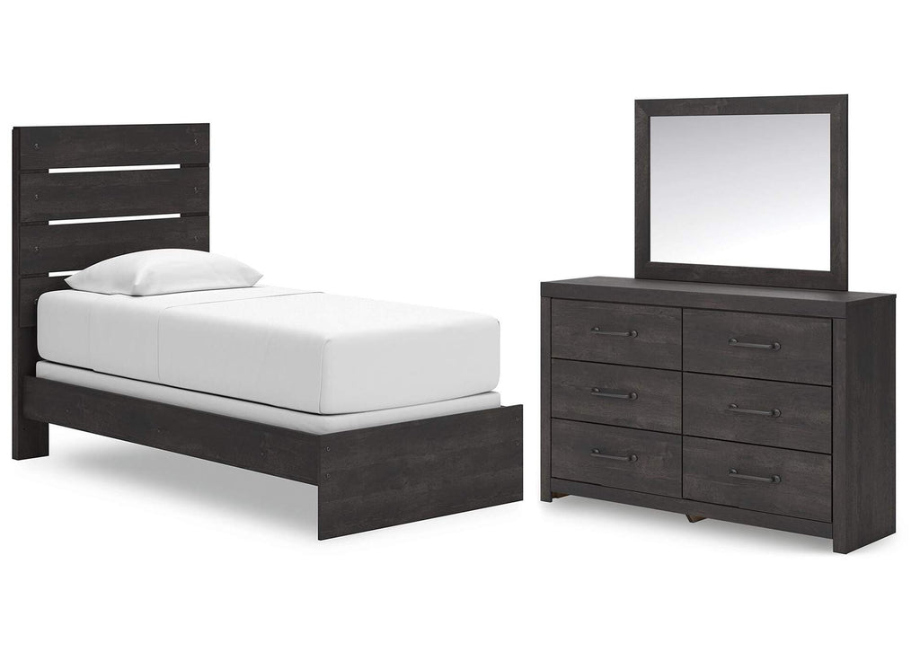 Delmorta Twin Panel Bed, Dresser and Mirror
