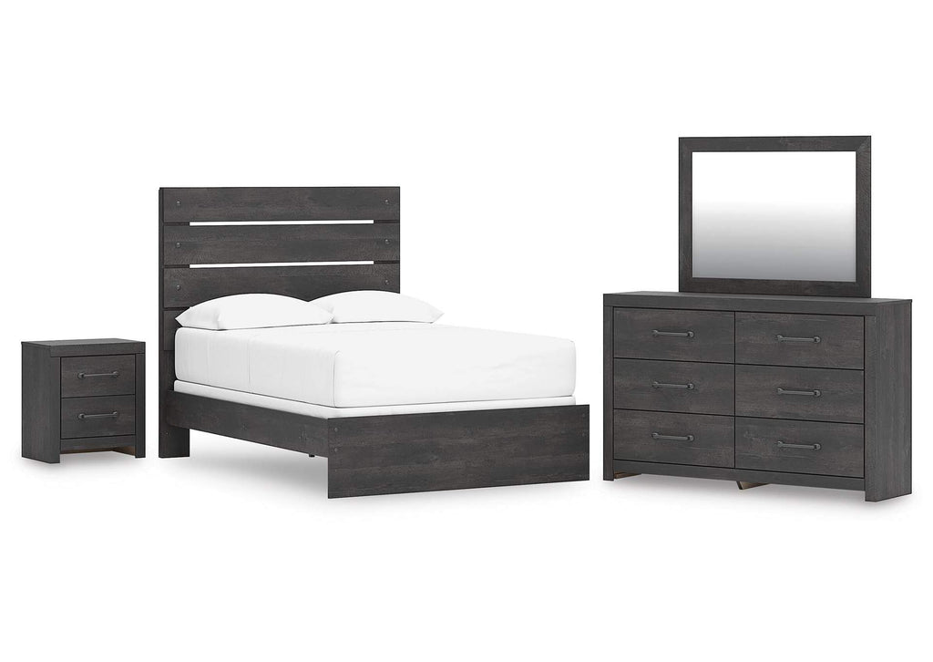 Delmorta Full Panel Bed, Dresser, Mirror and Nightstand