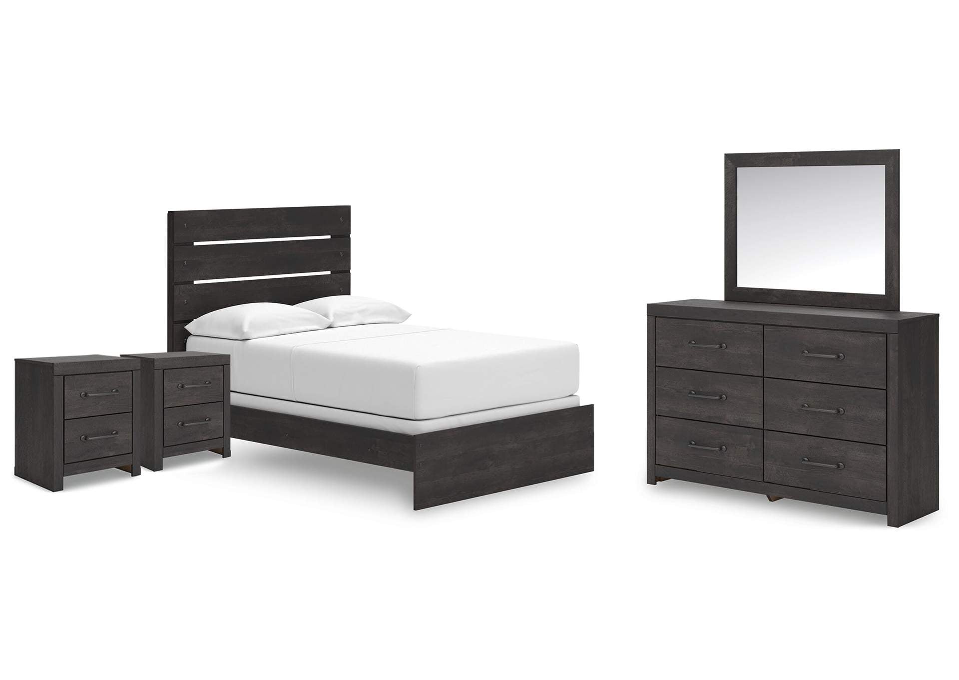 Delmorta Full Panel Bed, Dresser, Mirror and 2 Nightstands