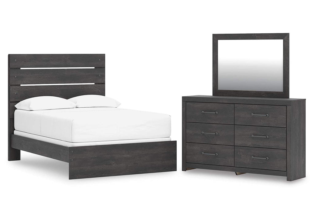 Delmorta Full Panel Bed, Dresser and Mirror