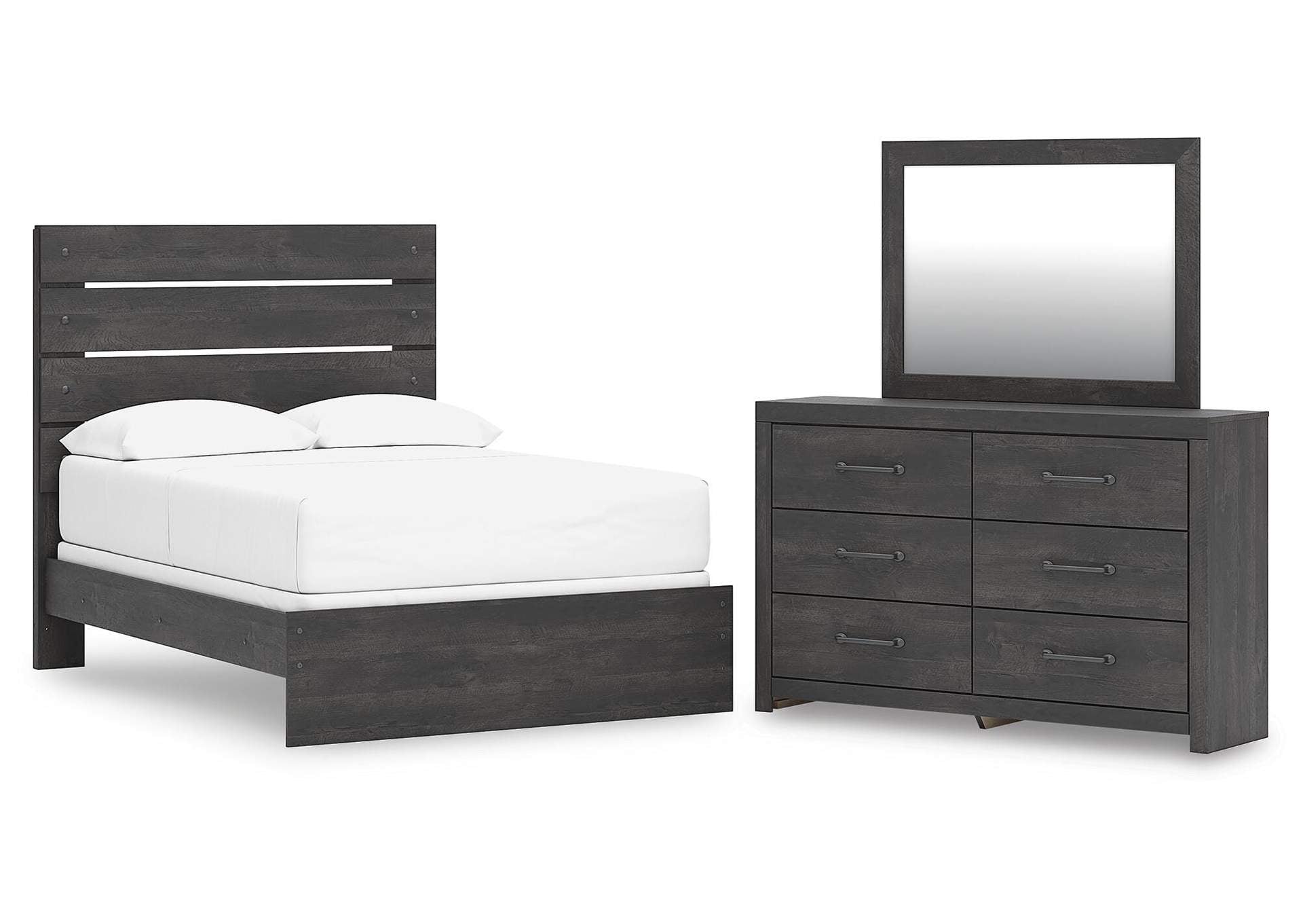 Delmorta Full Panel Bed, Dresser and Mirror