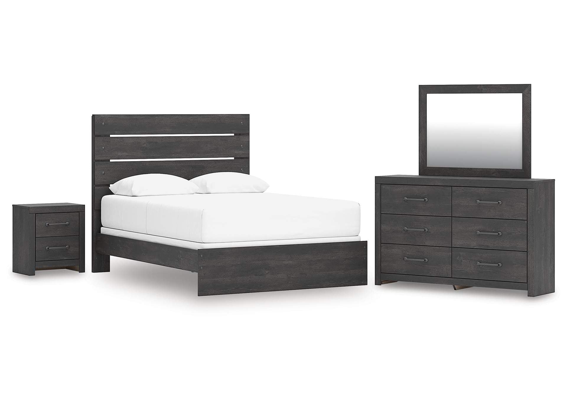 Delmorta Queen Panel Bed, Dresser, Mirror and Nightstand