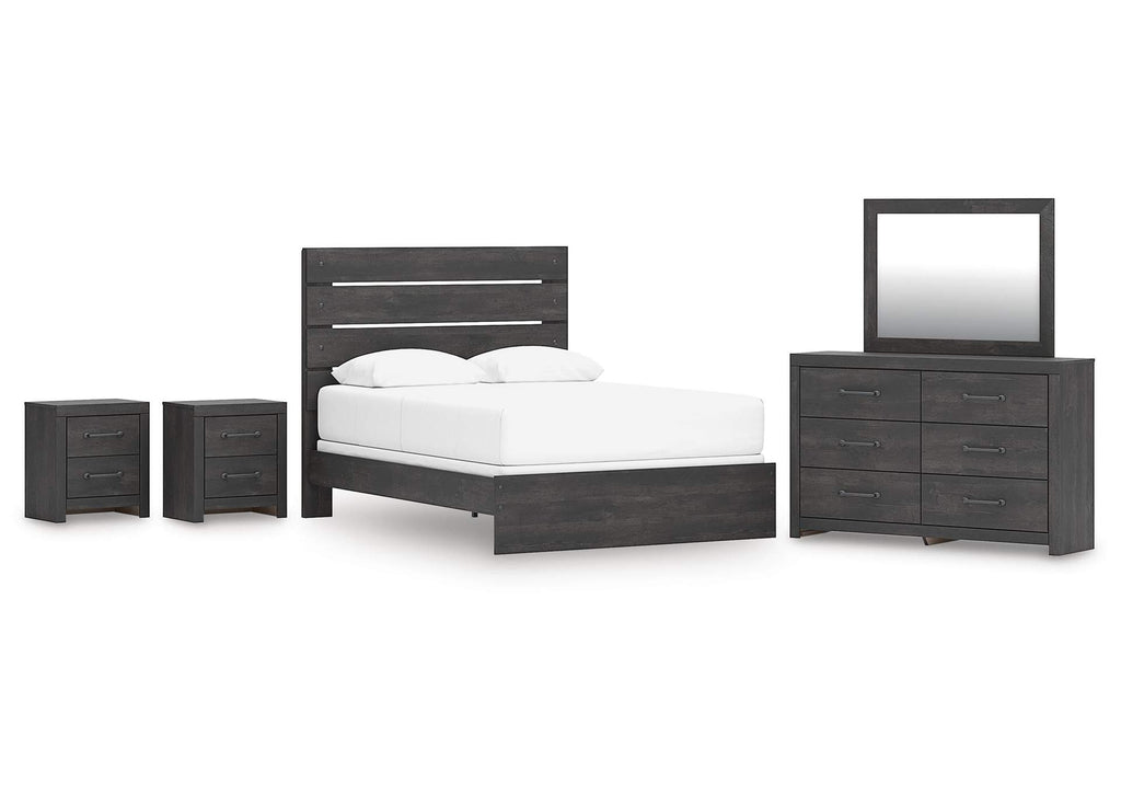 Delmorta Queen Panel Bed, Dresser, Mirror and 2 Nightstands