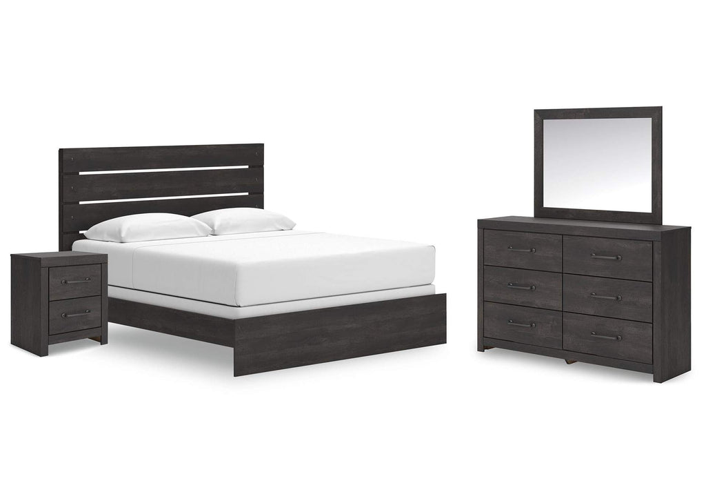 Delmorta King Panel Bed, Dresser, Mirror and Nightstand