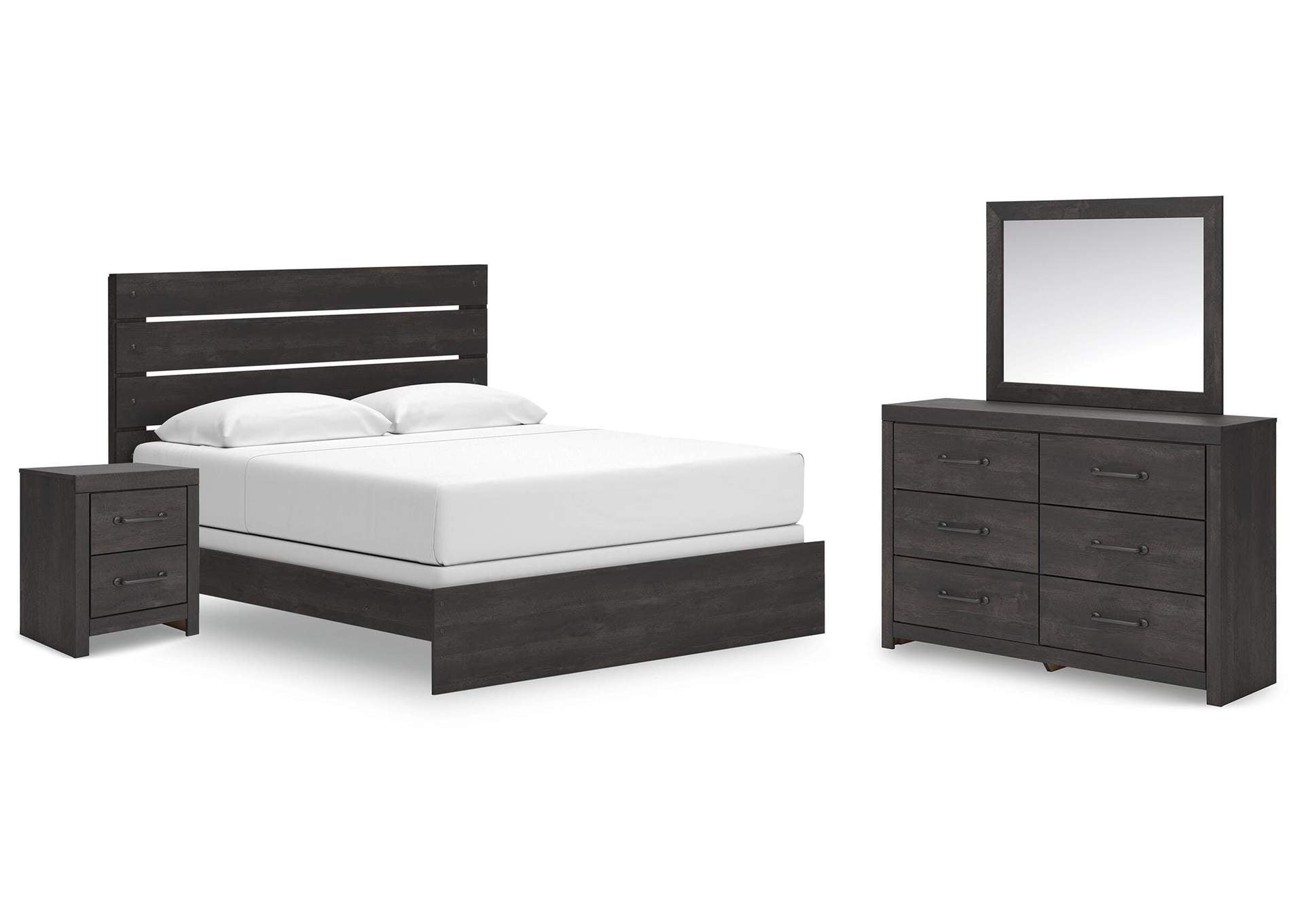Delmorta King Panel Bed, Dresser, Mirror and Nightstand