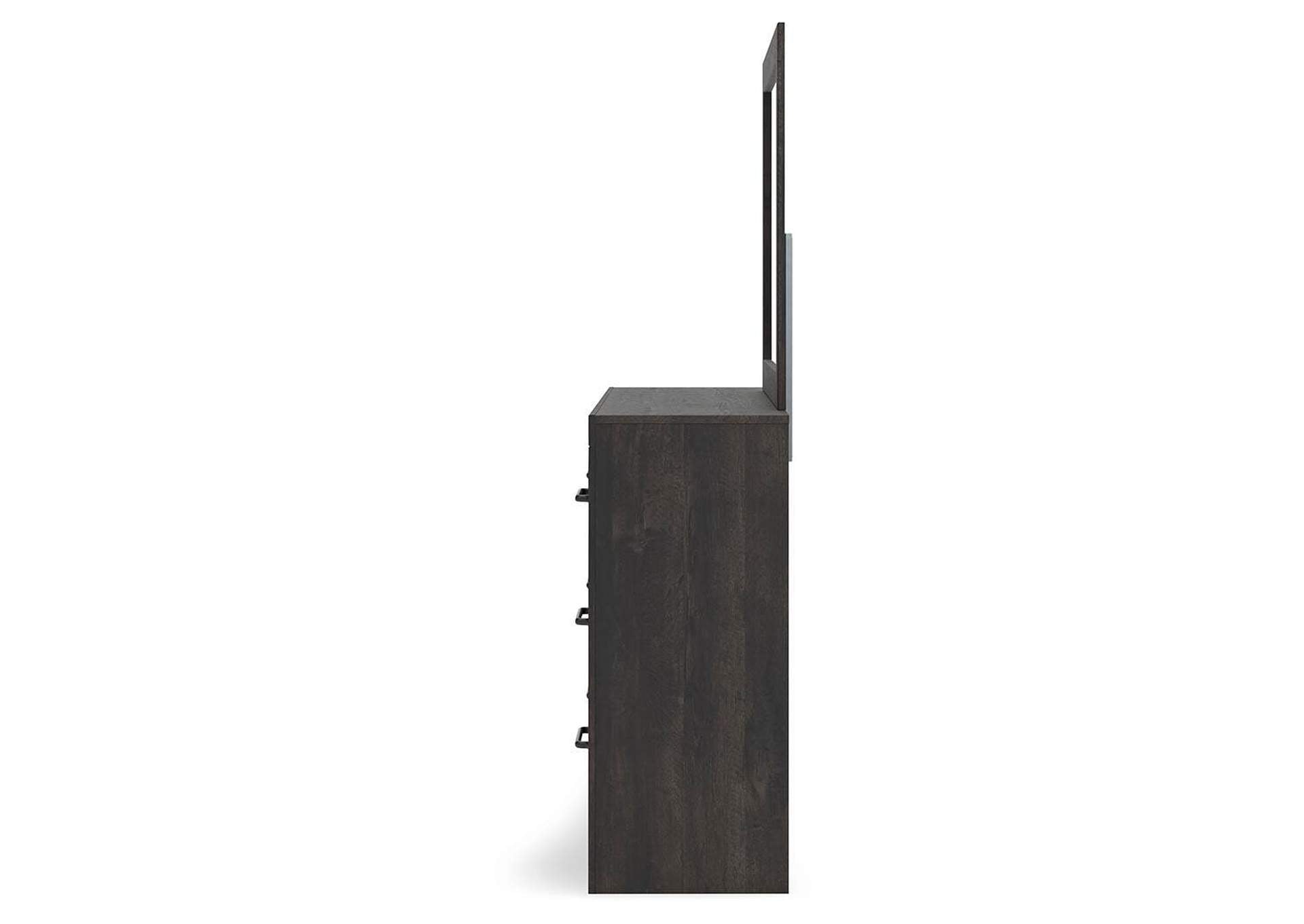 Delmorta Twin Panel Storage Bed, Dresser, Mirror, Chest and Nightstand side view