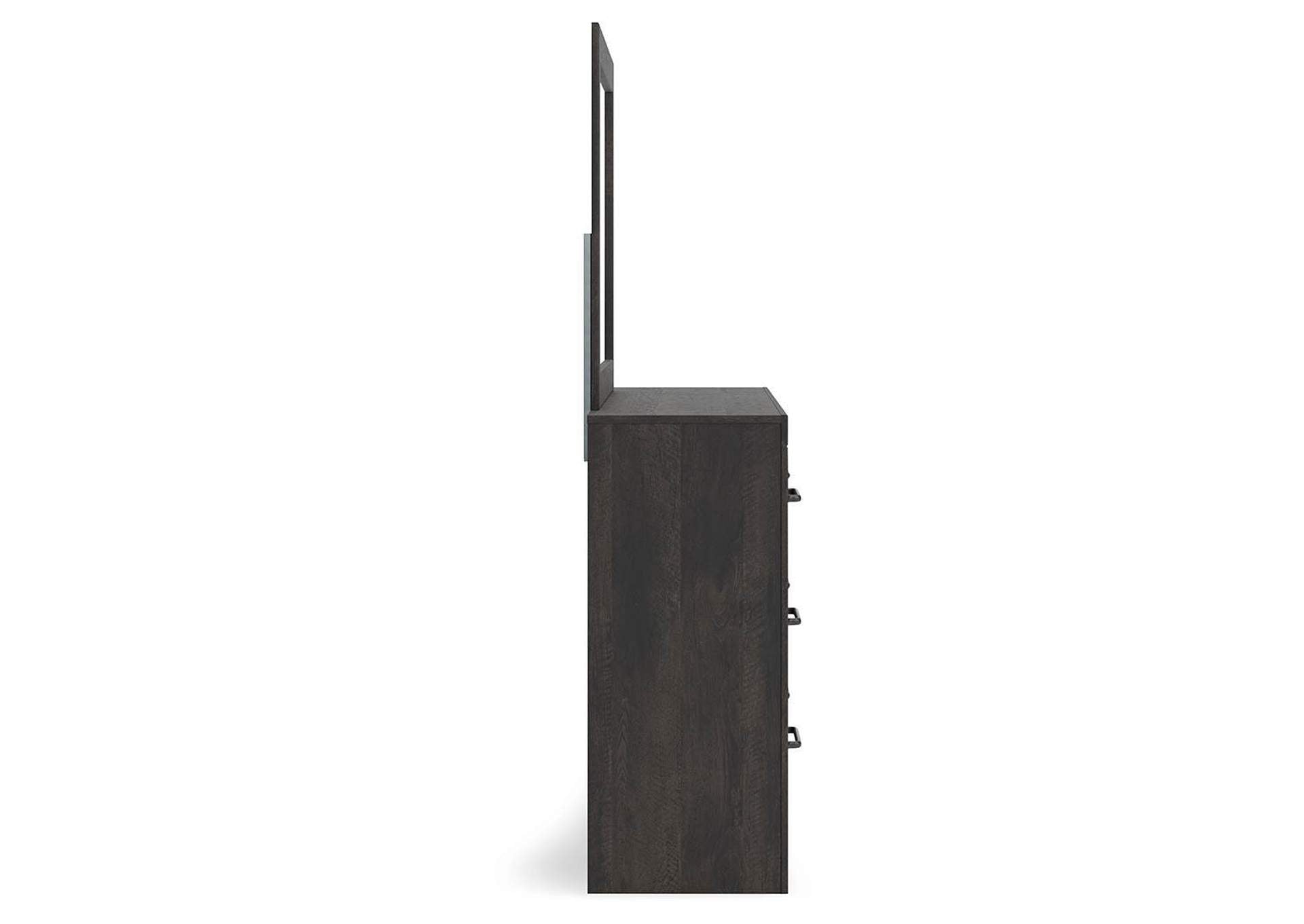 Delmorta Twin Panel Storage Bed, Dresser, Mirror and Chest side view