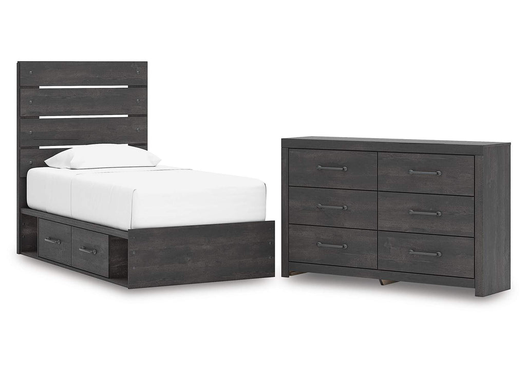 Delmorta Twin Panel Bed with Storage and Dresser