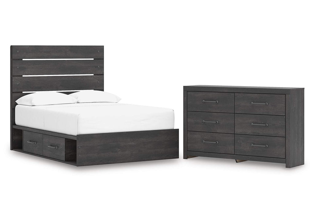 Delmorta Full Panel Bed with Storage and Dresser