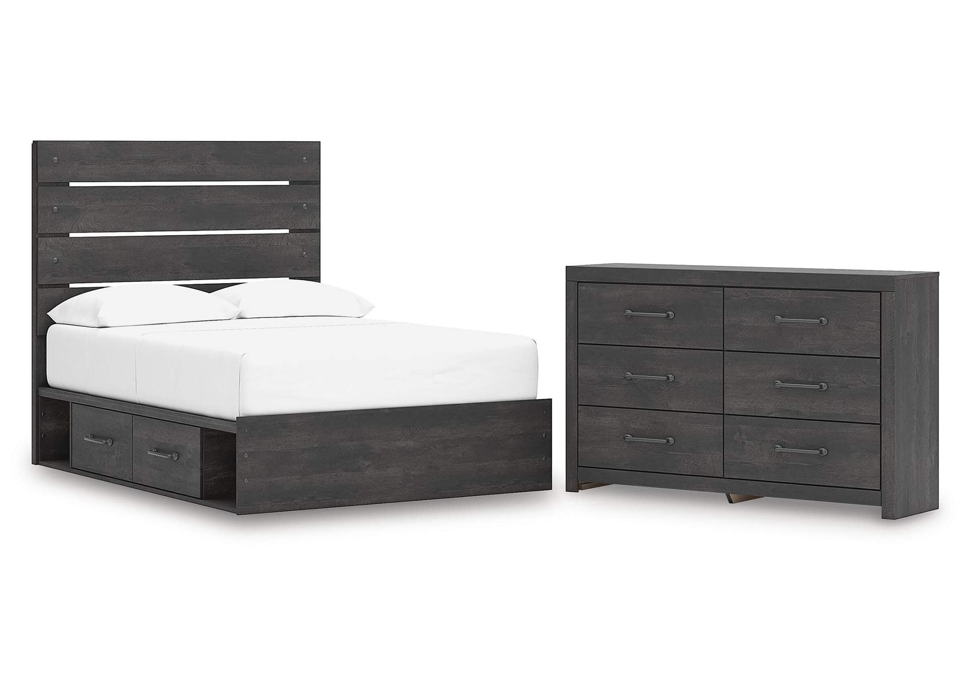 Delmorta Full Panel Bed with Storage and Dresser