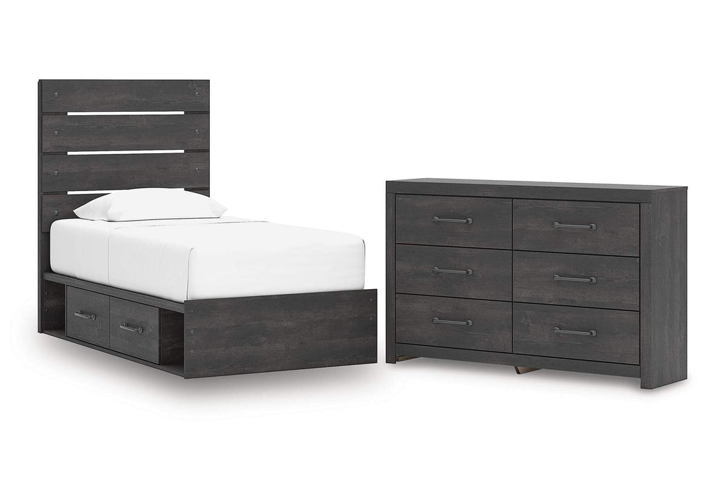 Delmorta Twin Panel Storage Bed and Dresser