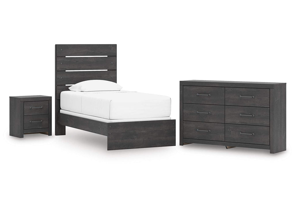 Delmorta Twin Panel Bed, Dresser and Nightstand