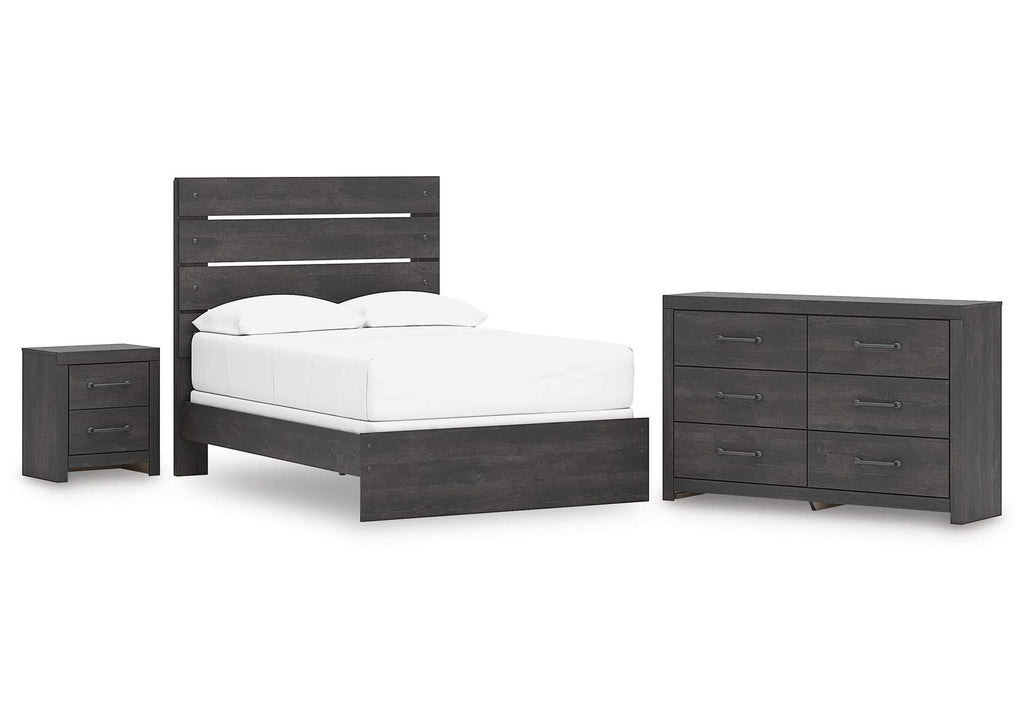 Delmorta Full Panel Bed, Dresser and Nightstand