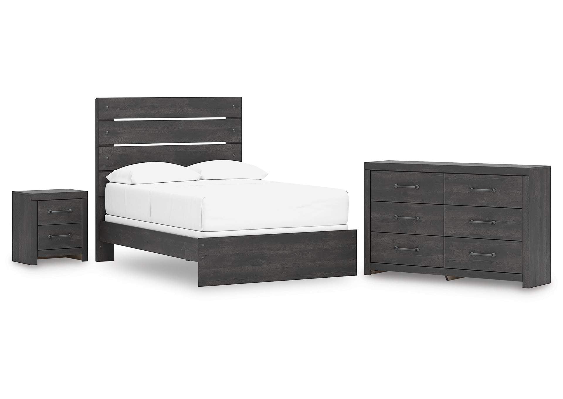 Delmorta Full Panel Bed, Dresser and Nightstand