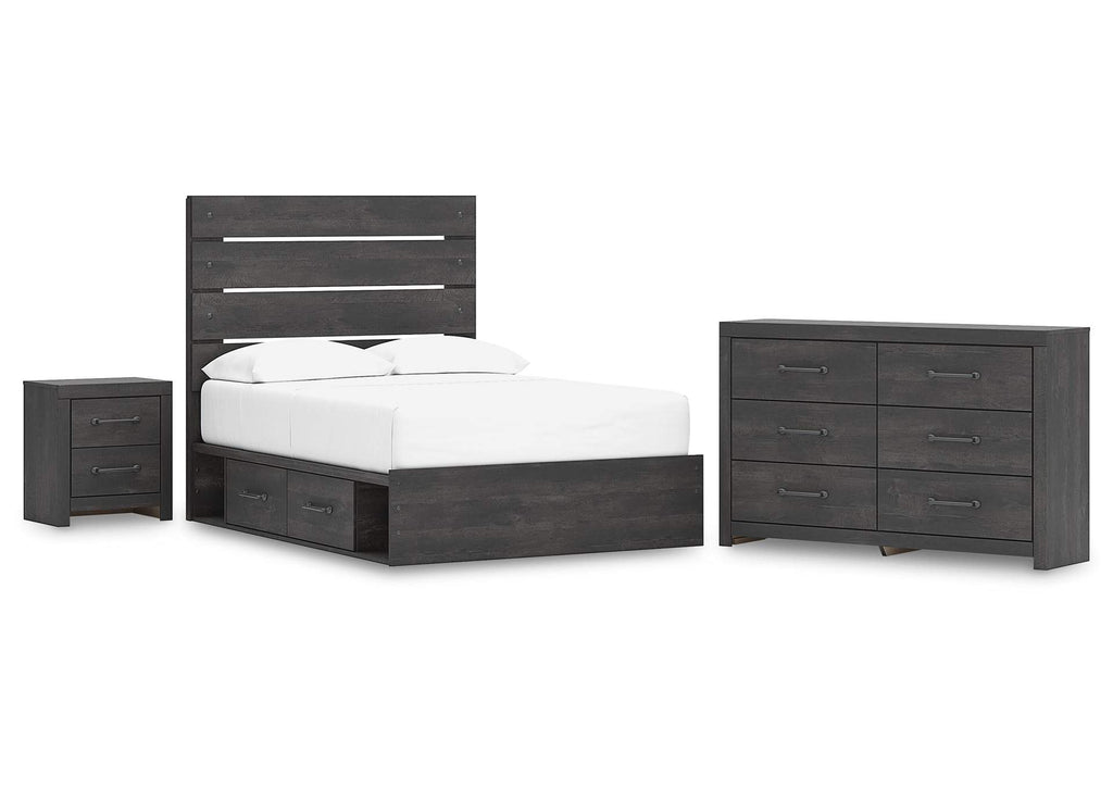 Delmorta Full Panel Storage Bed, Dresser and Nightstand