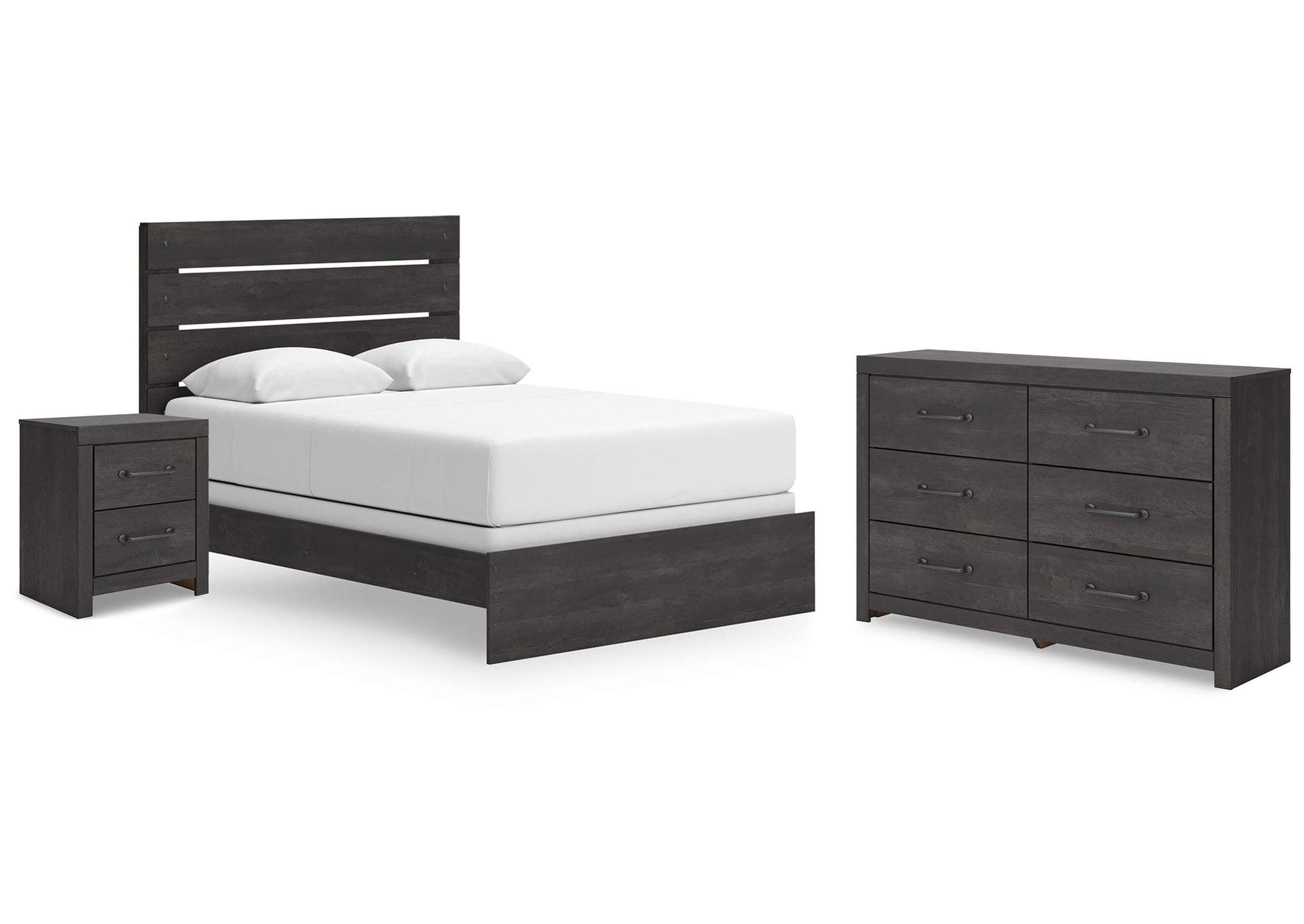 Delmorta Queen Panel Bed, Dresser and Nightstand