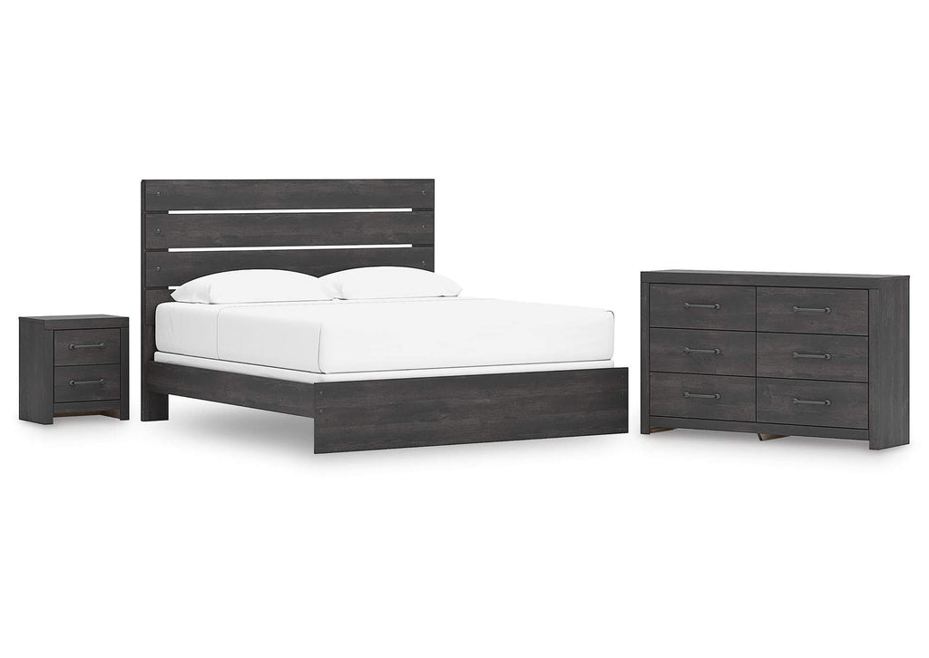 Delmorta King Panel Bed, Dresser and Nightstand