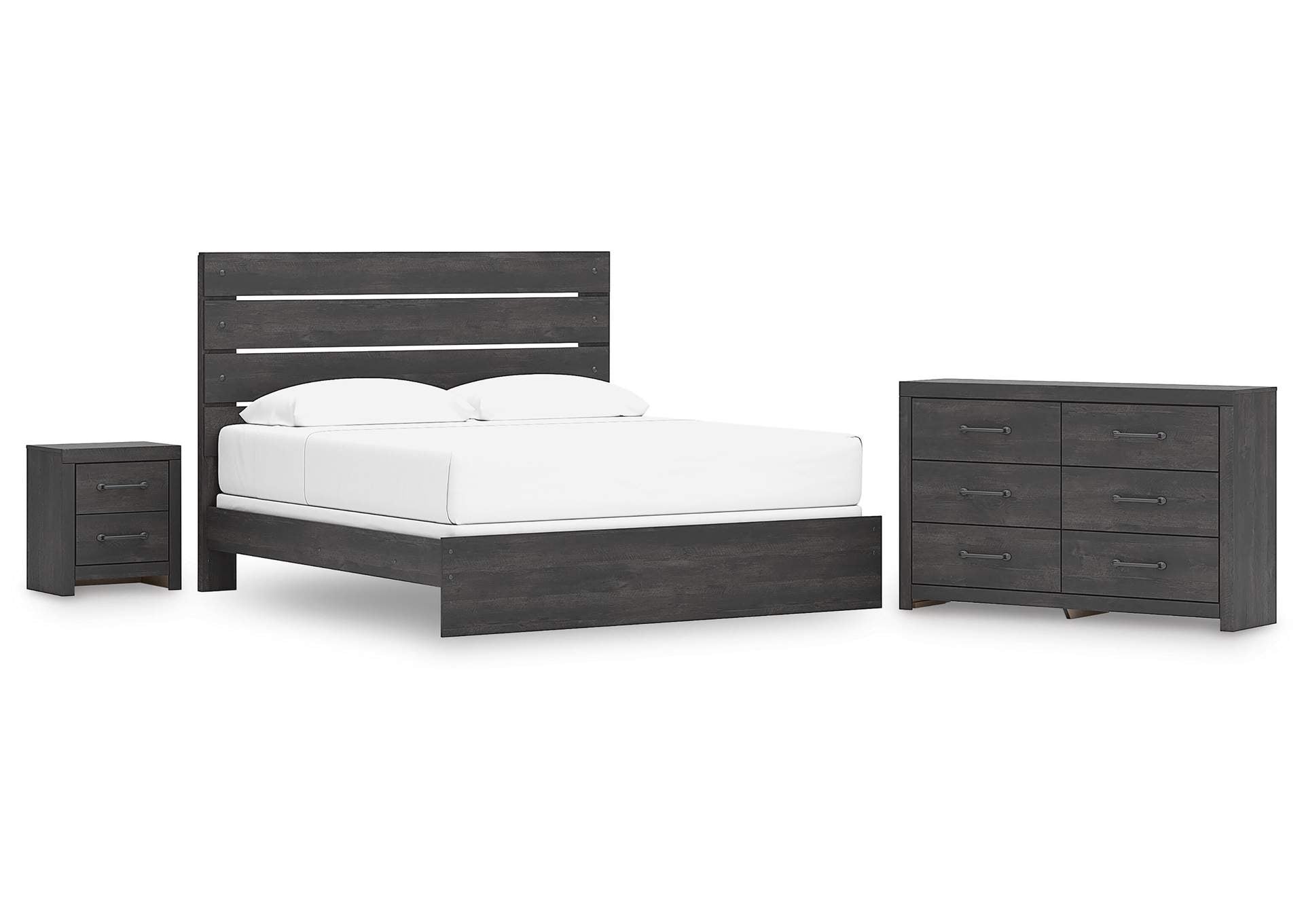 Delmorta King Panel Bed, Dresser and Nightstand