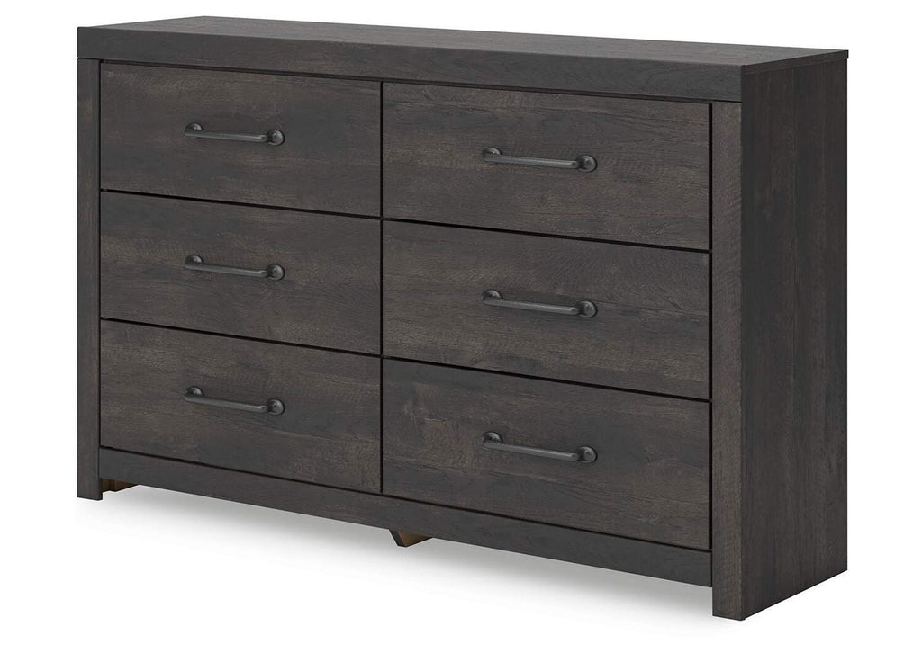 Delmorta Full Panel Bed with Storage and Dresser angled view