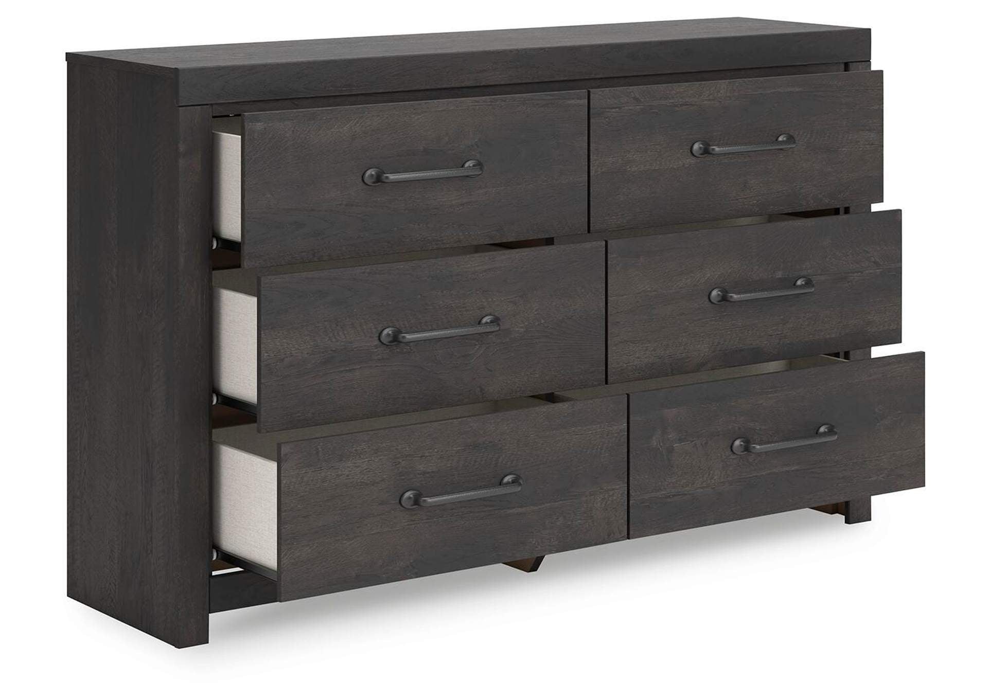 Delmorta Twin Panel Bed with Storage and Dresser angled view