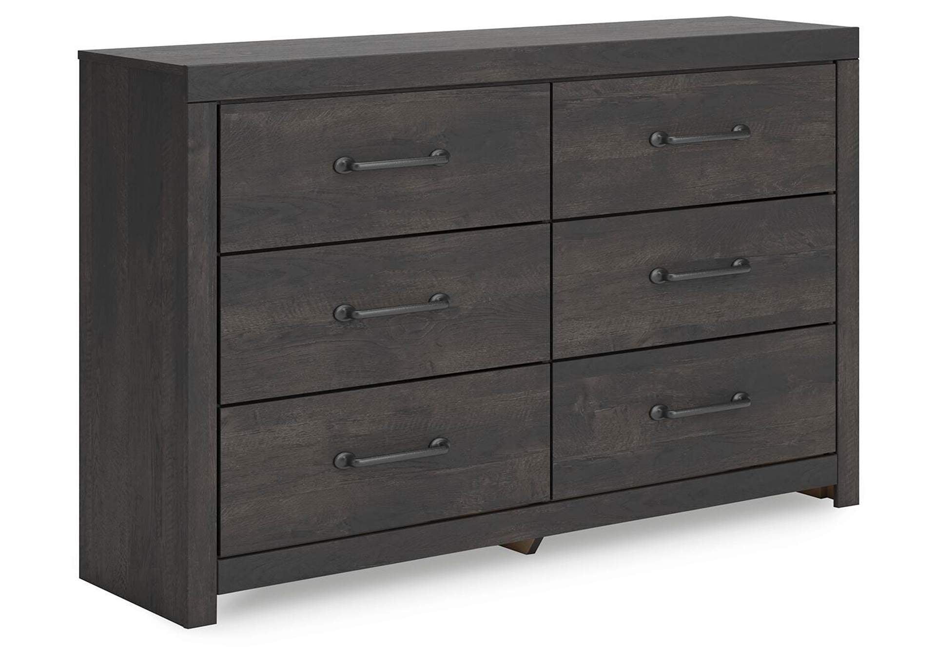 Delmorta Full Panel Bed with Storage, Dresser and Nightstand angled view