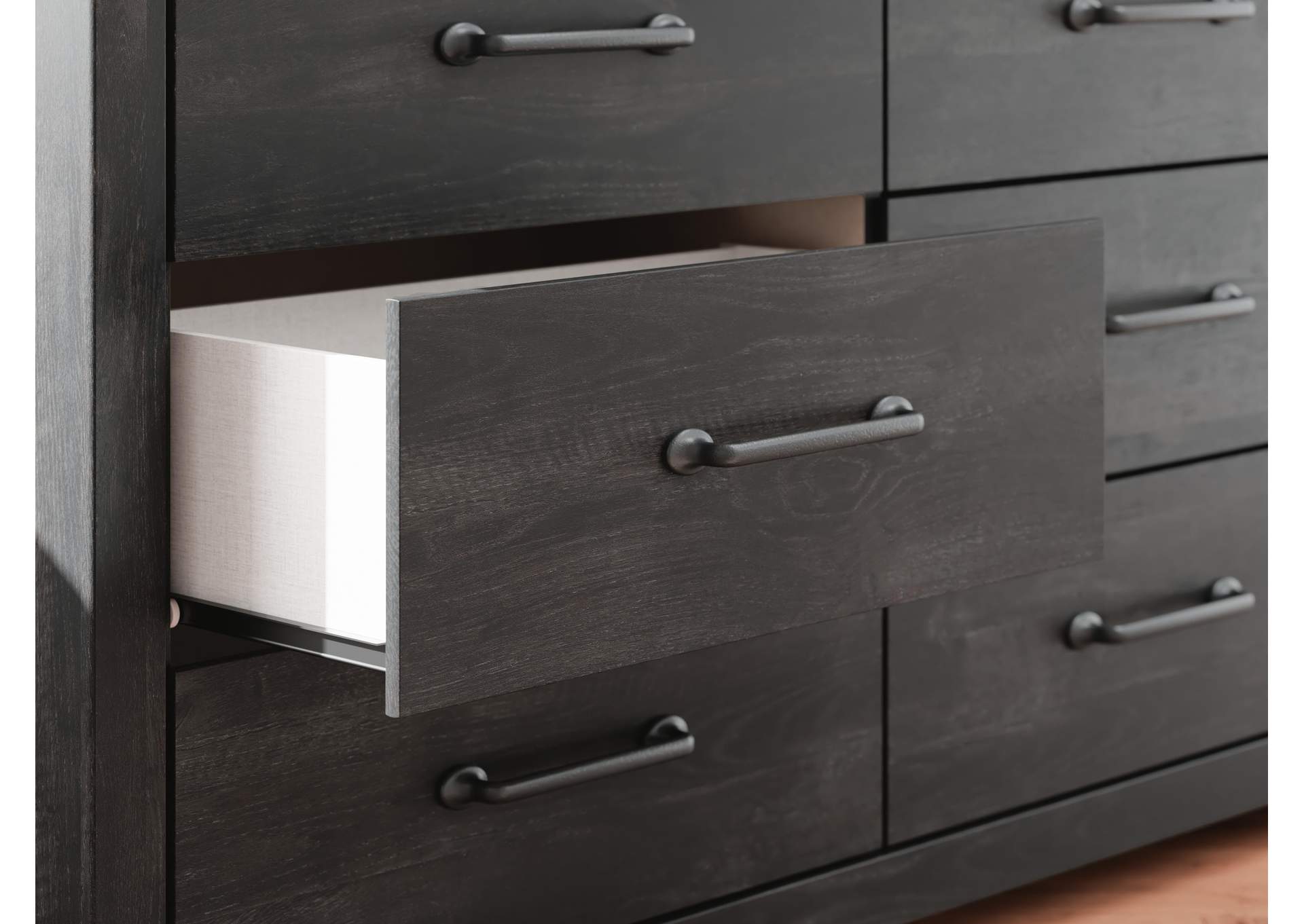 Delmorta Full Panel Storage Bed, Dresser and Nightstand detail