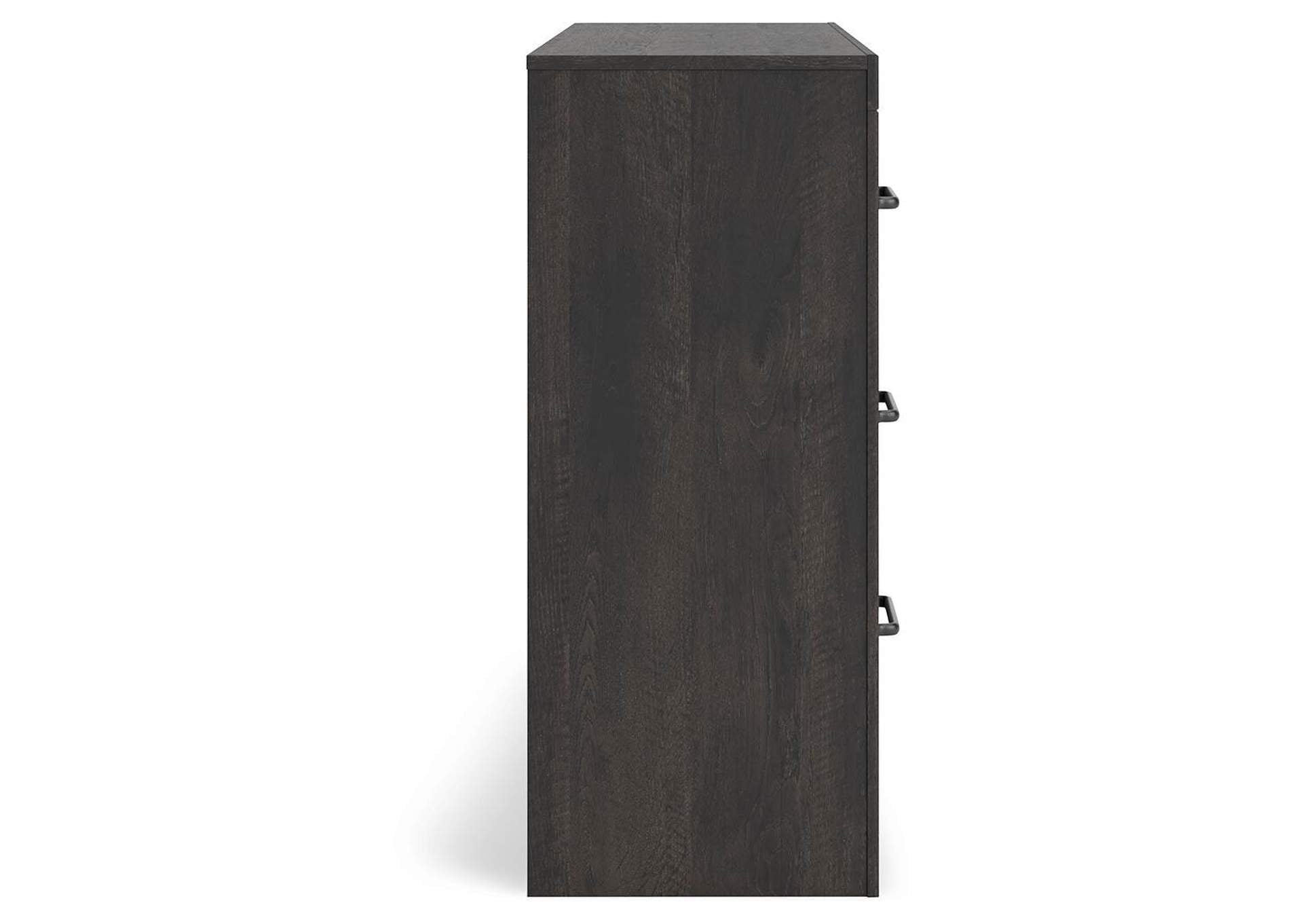 Delmorta Full Panel Storage Bed, Dresser and Nightstand side view