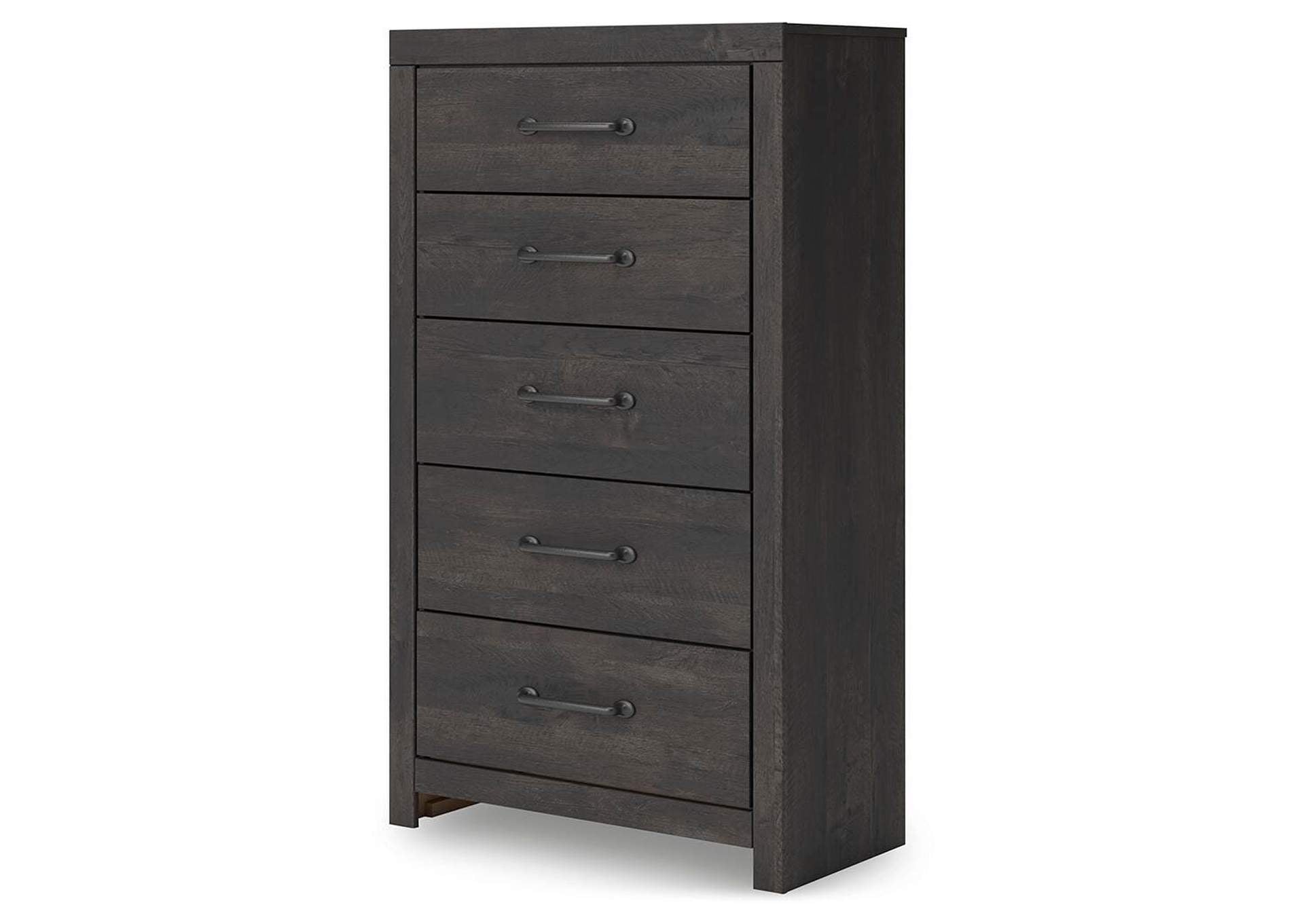 Delmorta Twin Panel Storage Bed, Dresser, Mirror, Chest and Nightstand angled view