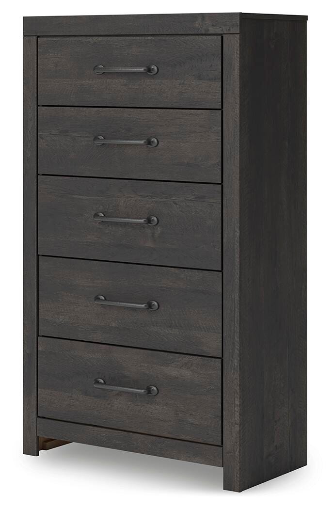 Hollivern Chest of Drawers in Dark Gray, angle view