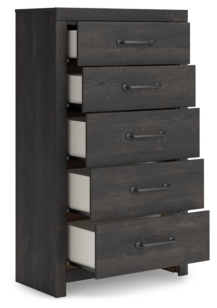 Hollivern Chest of Drawers in Dark Gray, open view