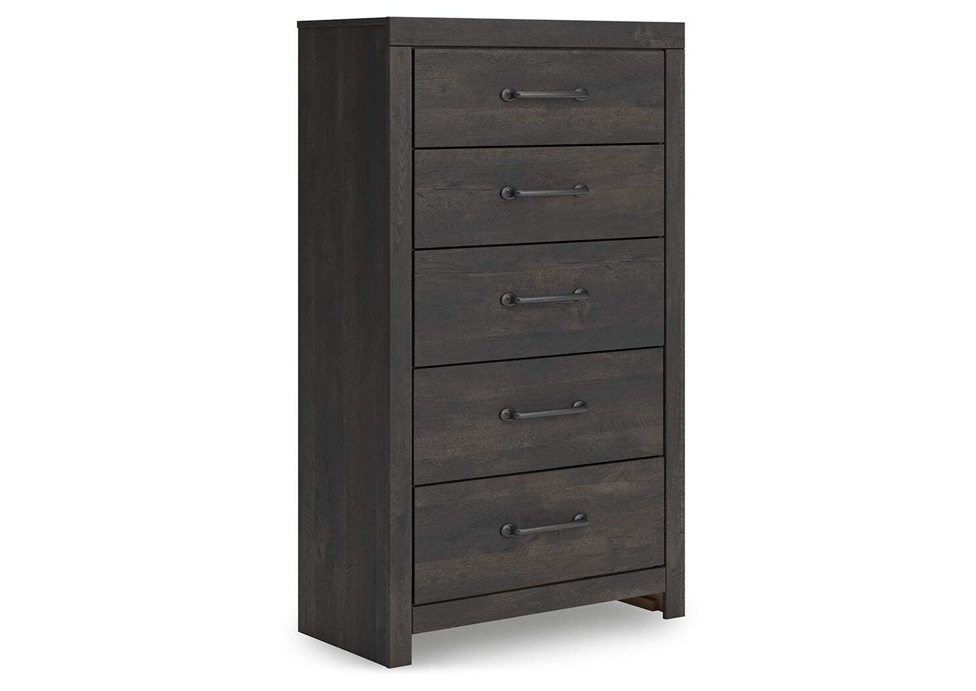 Delmorta Twin Panel Bed, Dresser, Mirror and Chest angled view
