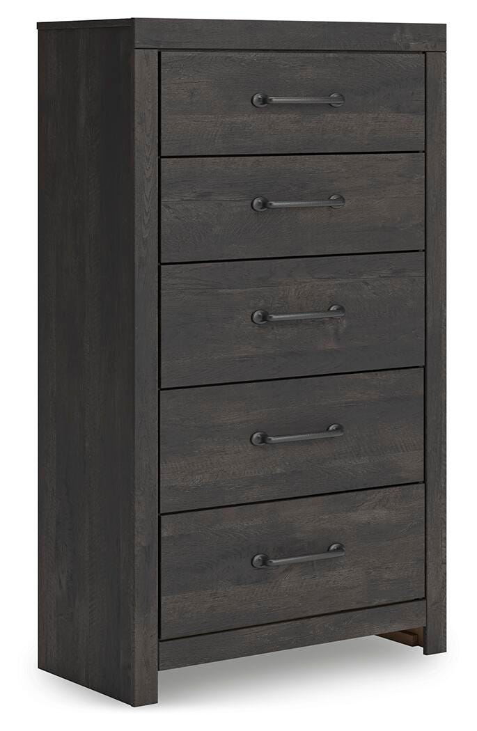 Hollivern Chest of Drawers in Dark Gray, angle view