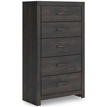 Hollivern Chest of Drawers in Dark Gray, angle view