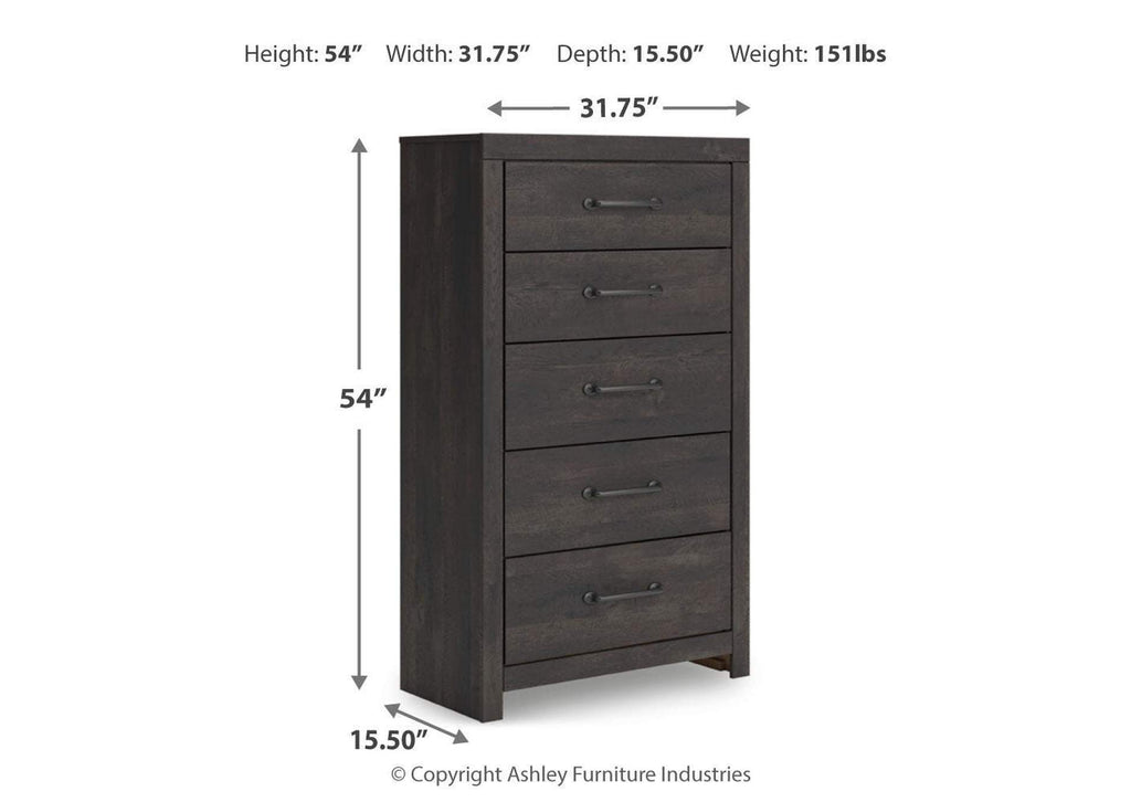 Delmorta King Panel Bed, Dresser, Mirror, Chest and 2 Nightstands dimensions