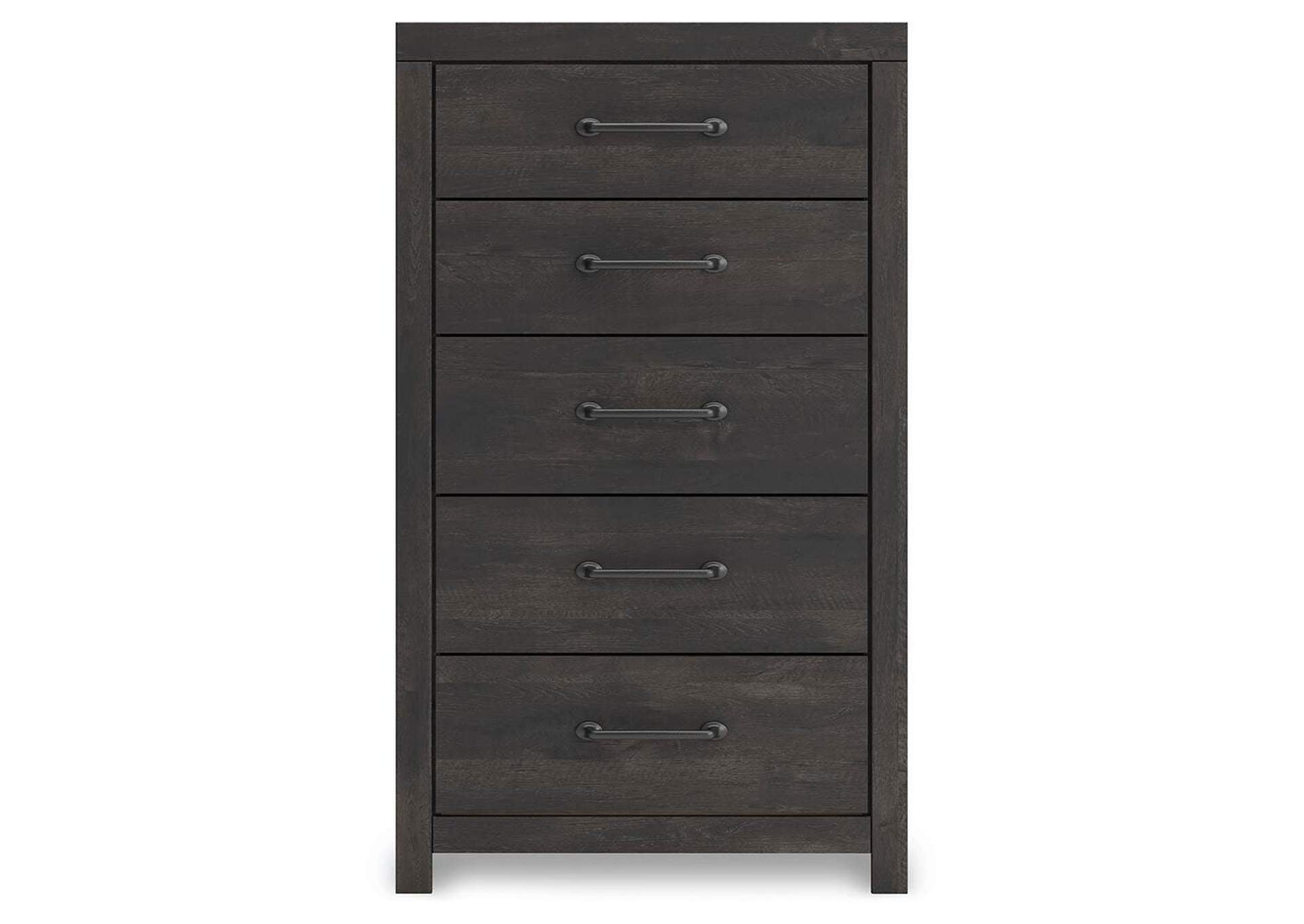 Delmorta Full Panel Bed with Storage, Dresser, Mirror and Chest front view