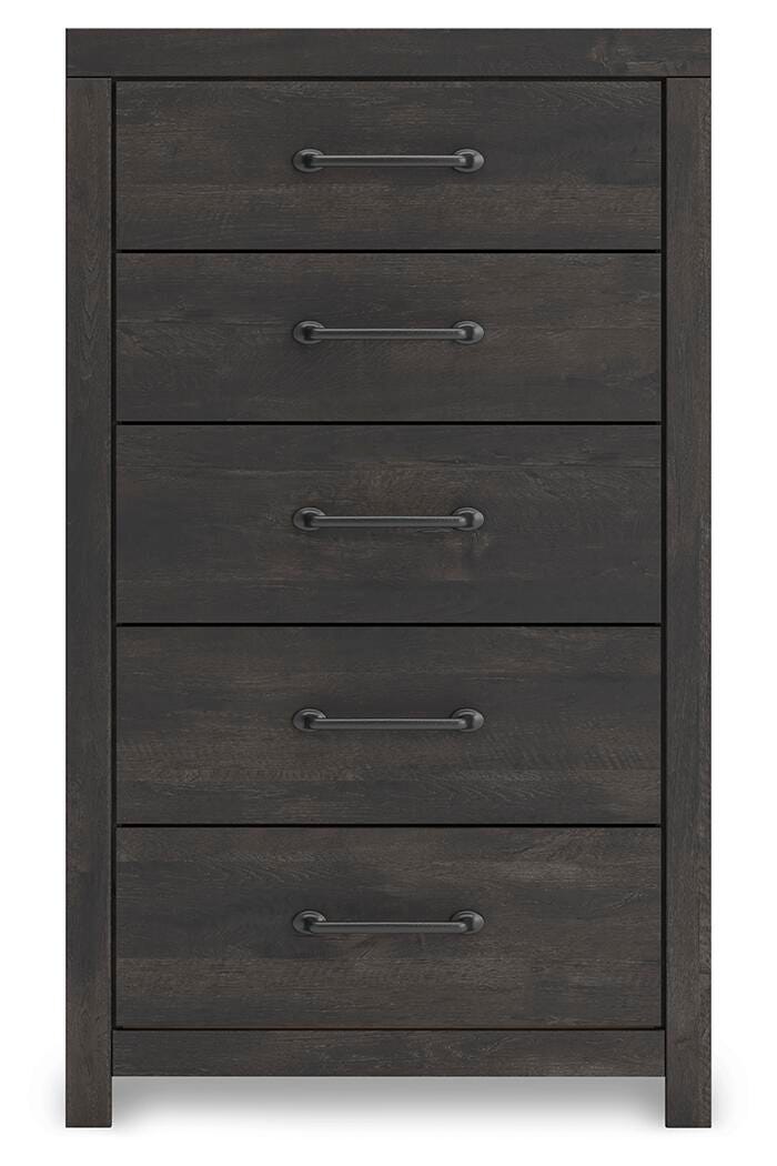 Hollivern Chest of Drawers in Dark Gray, front view