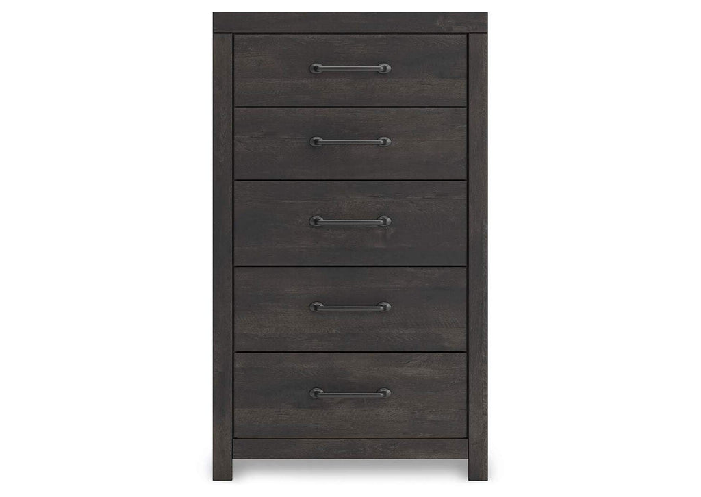 Delmorta Twin Panel Storage Bed, Dresser, Mirror, Chest and Nightstand front view