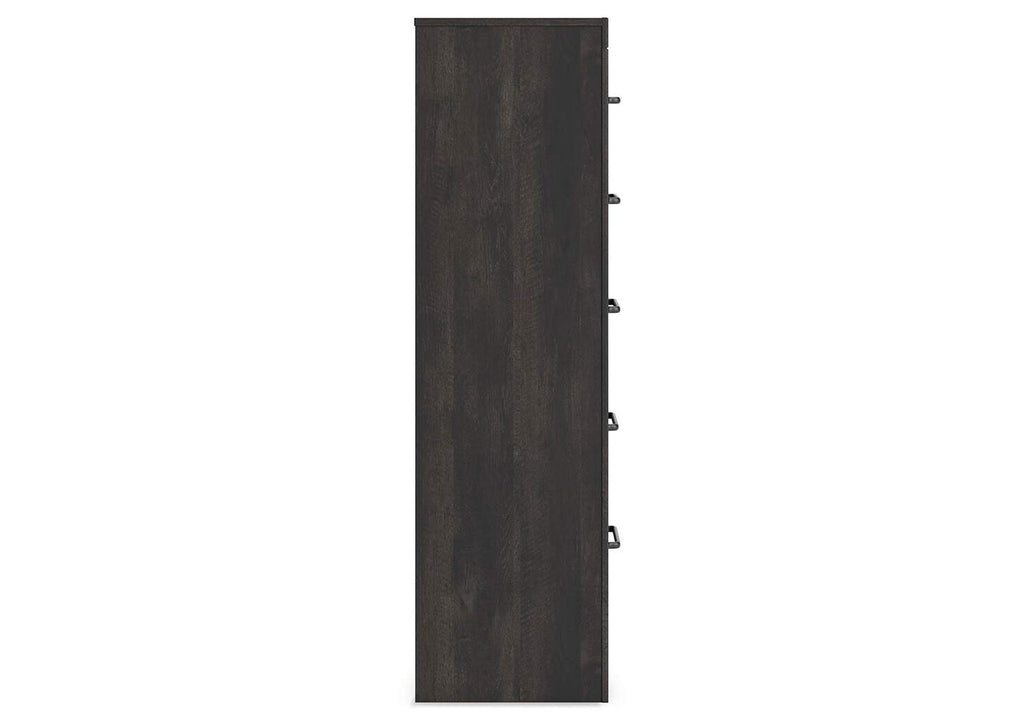 Delmorta Twin Panel Bed with Storage, Dresser, Mirror and Chest side view
