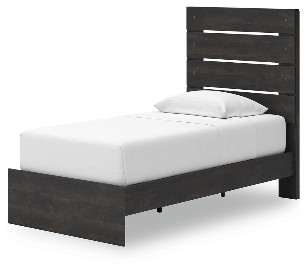 Hollivern Twin Panel Storage Bed in Dark Gray, angle view