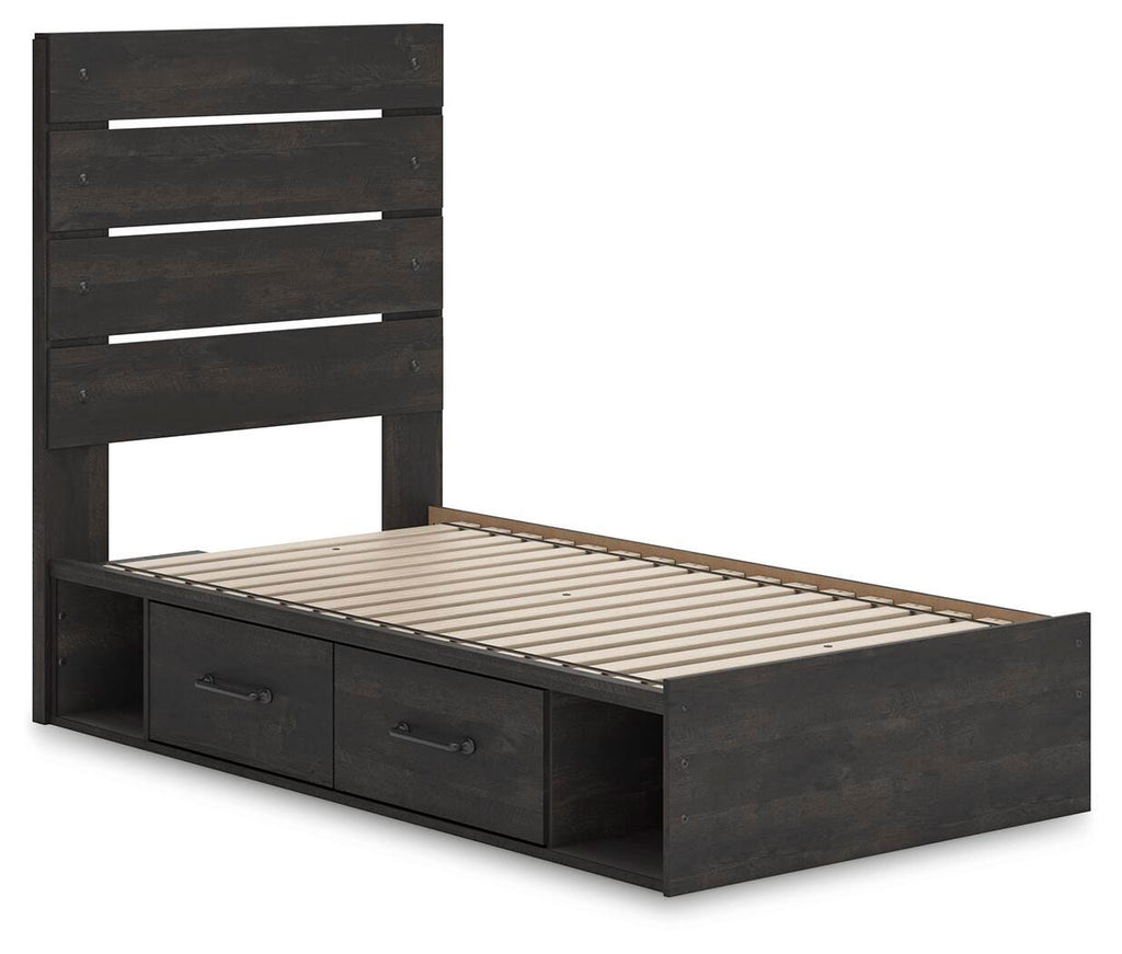 Hollivern Twin Panel Storage Bed in Dark Gray, angle view