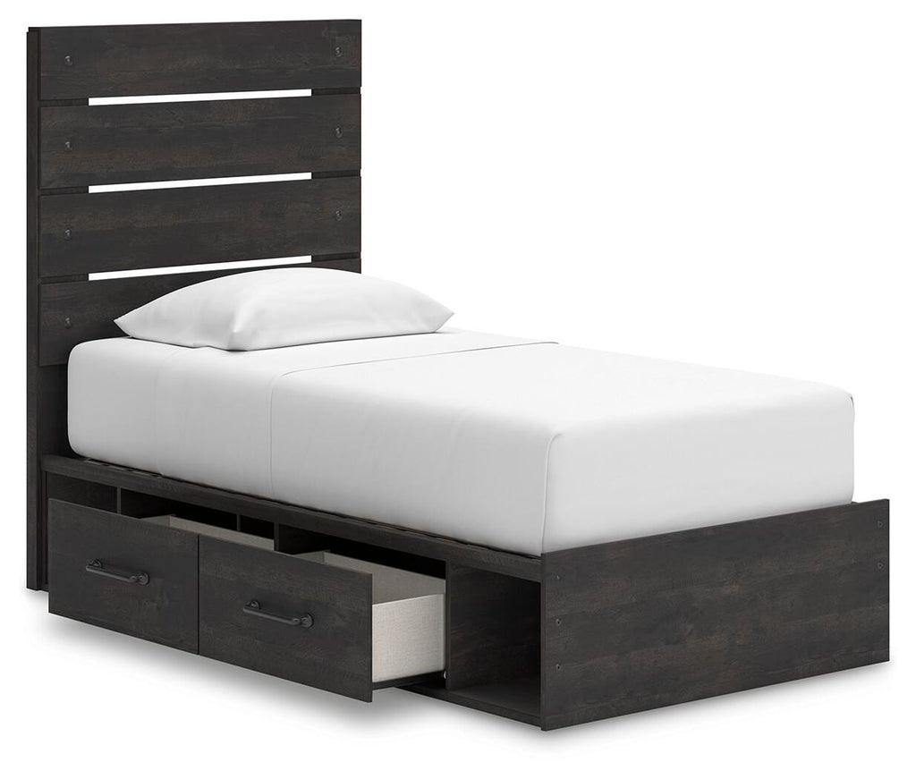 Hollivern Twin Panel Storage Bed in Dark Gray, open view